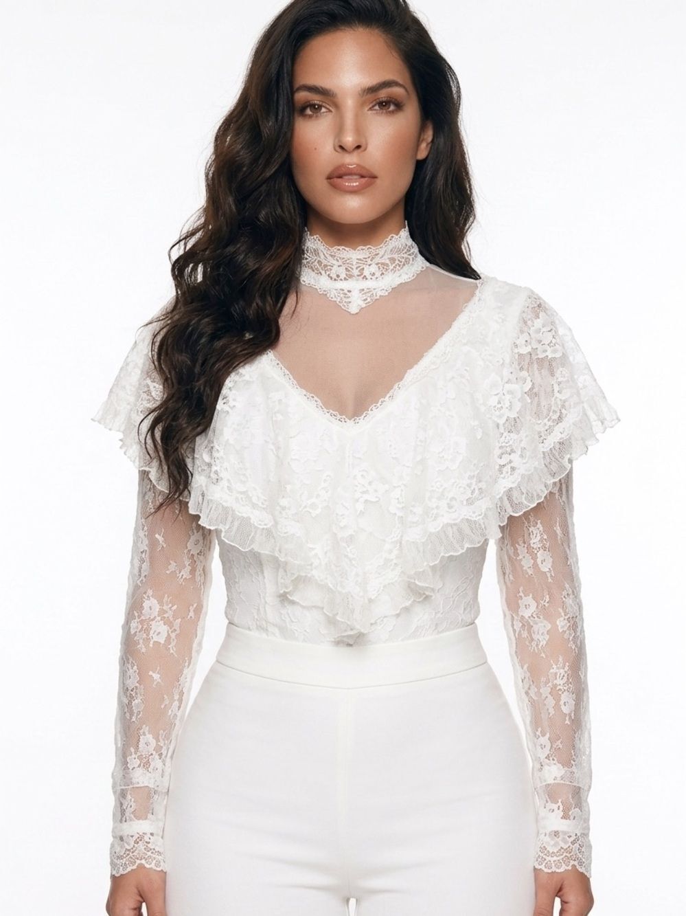 GUNNE SAX | VINTAGE White Lace Long Sleeve Button Down Back Top Women’s Size 9